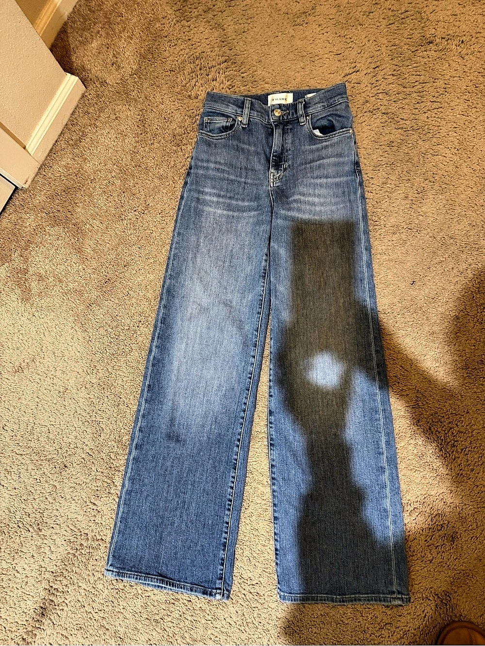 FRAME Le Slim Palazzo Wide Leg Jeans in Blue Waist 23